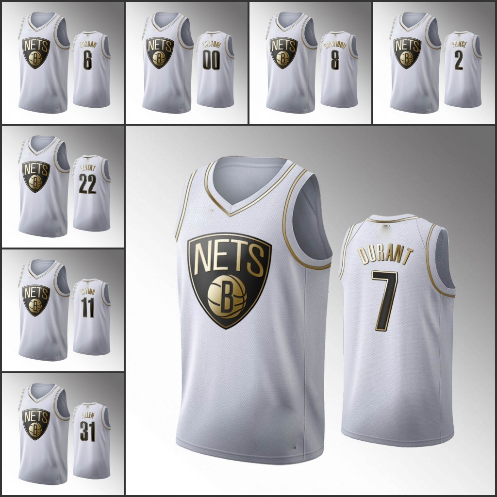 

Jersey Brooklyn Nets''Men Kevin Durant Kyrie Irving Jarrett Allen Spencer Dinwiddie White Golden Edition Custom Jersey