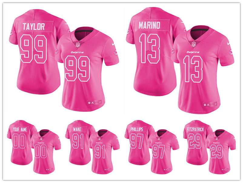 

Football Jersey Miami''Dolphins''Women Tyreek Hill Tua Tagovailoa Jaelan Phillips Jaylen Waddle Dan Marino Pink Rush Fashion