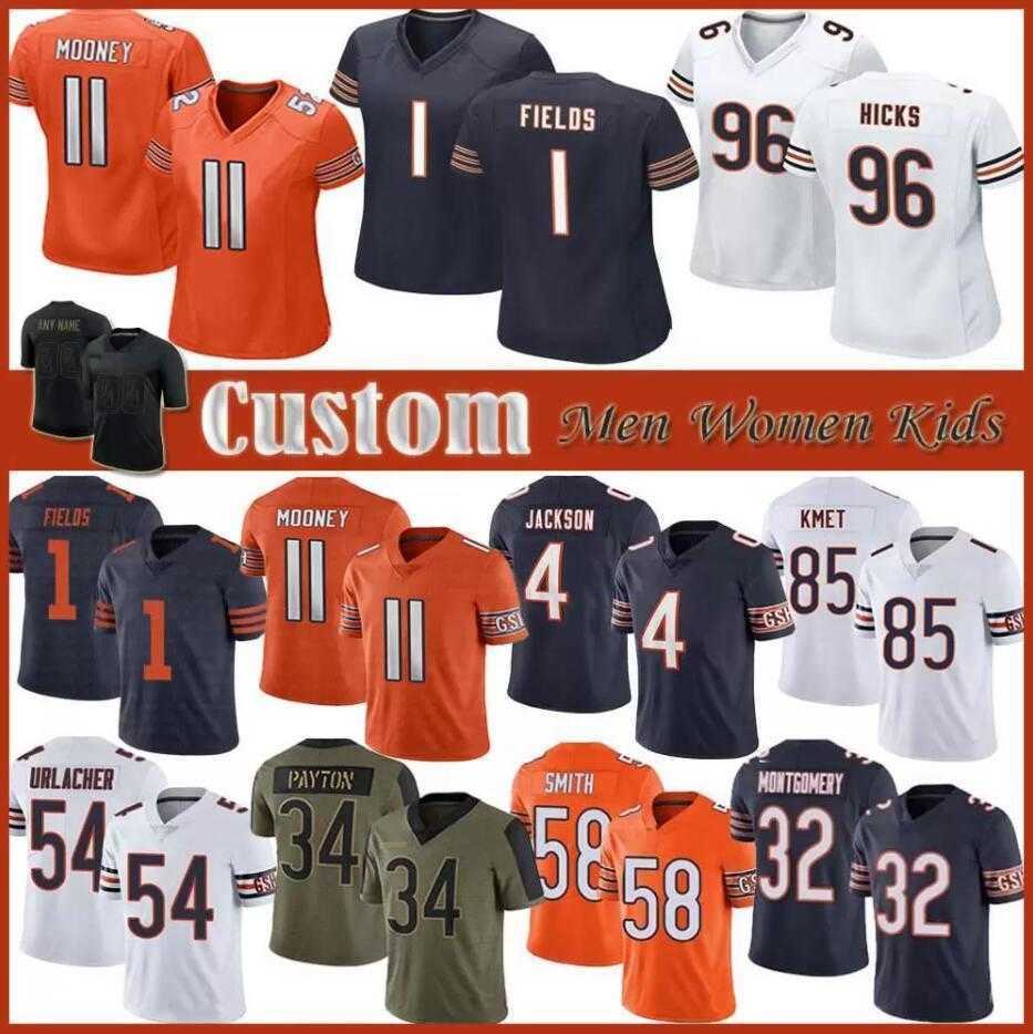 

Justin Fields Jersey Custom Chicago''Bears''Walter Payton Darnell Mooney Brian Urlacher Jim McMahon Roquan Smith Football Jerseys Mens Kids, Color