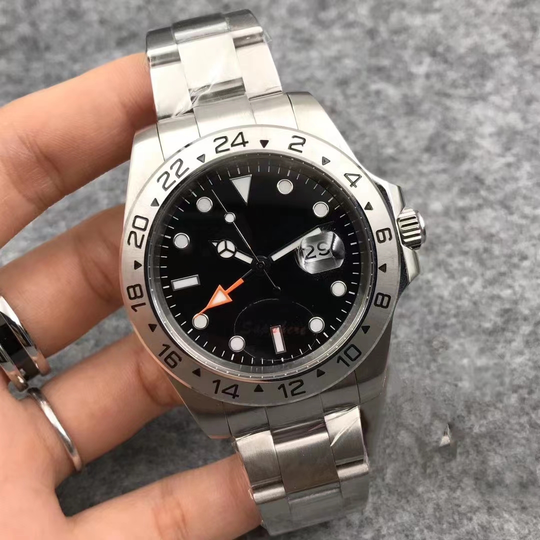 

Fashion leisure mechanical watch 42mm surface high quality movement automatic winding Explorer Black II ref.216570 SS men's waterproof watch, Silver