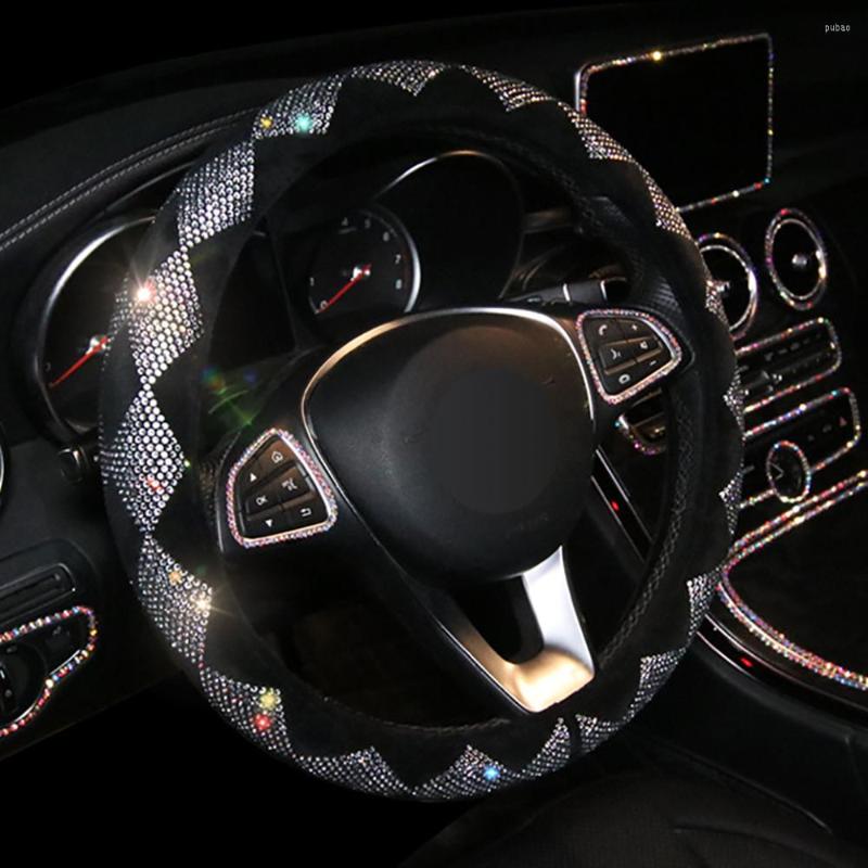Couvre volant LEEPEE 38 cm voiture universel Auto décorations intérieures en peluche coloré strass couvert voiture-style