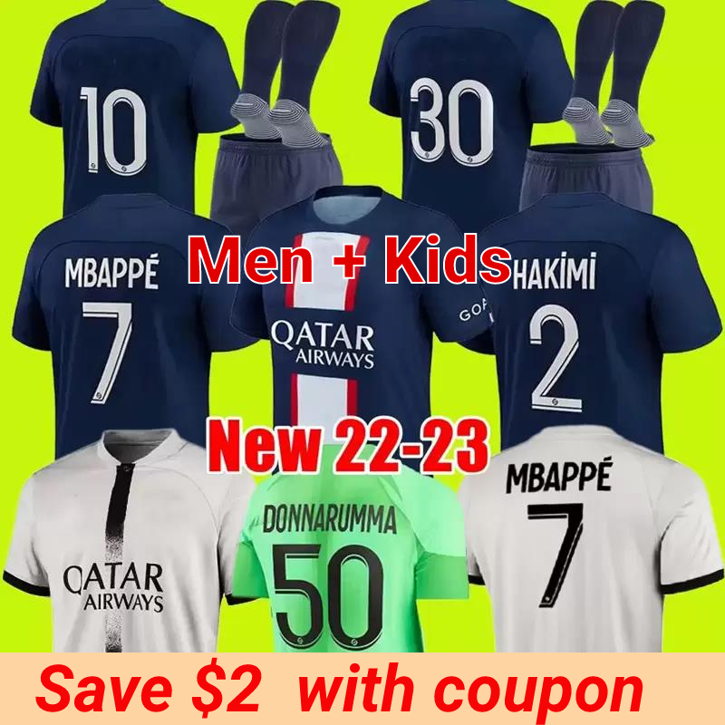 

MBAPPE HAKIMI PLAYER #30 soccer jersey SERGIO RAMOS 21 22 23 Maillots de football 2022 2023 MARQUINHOS VERRATTI pSGS men kids kit sets uniform enfants, 22/23 kids away + socks