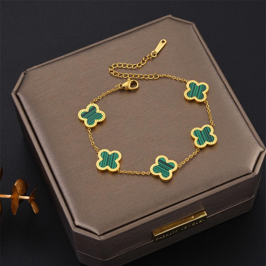 

Luxury Design Colorful Clover Charm Bracelet Rose Gold Stainless Steel Jewelry for Women Gift326g