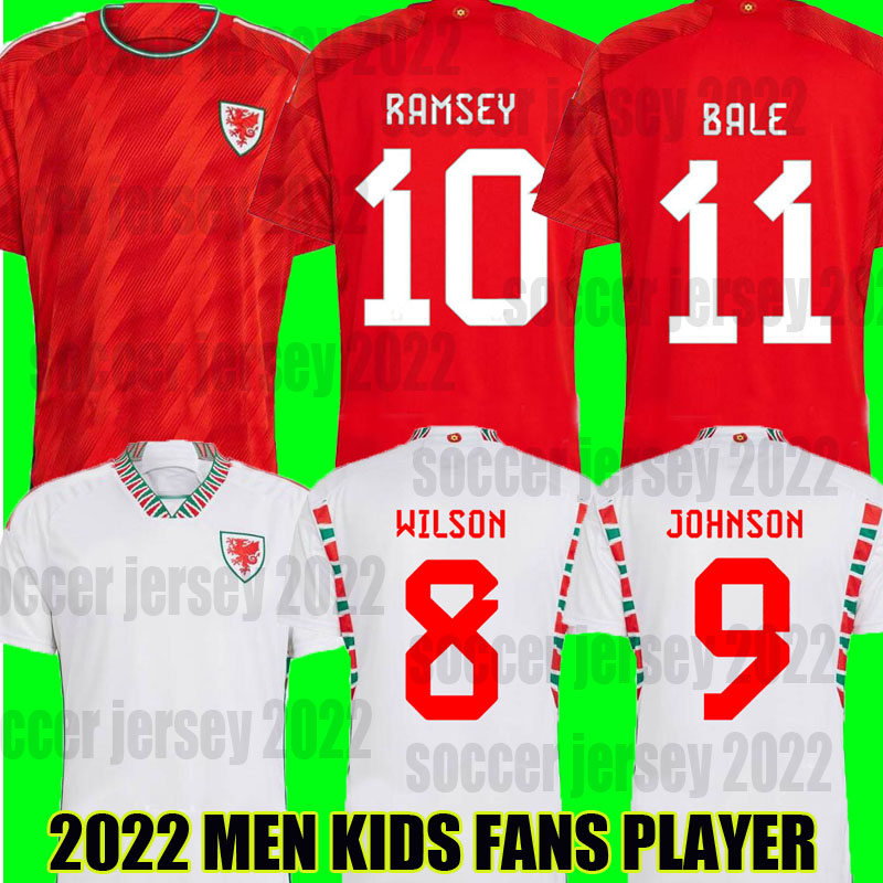 

2022 Wales Soccer Jerseys BALE WILSON ALLEN RAMSEY JOHNSIN 22 23 world National Team cup Rodon VOKES Home Football ShirtS Adult kids kit Uniforms fans player version, Away player +wc patch
