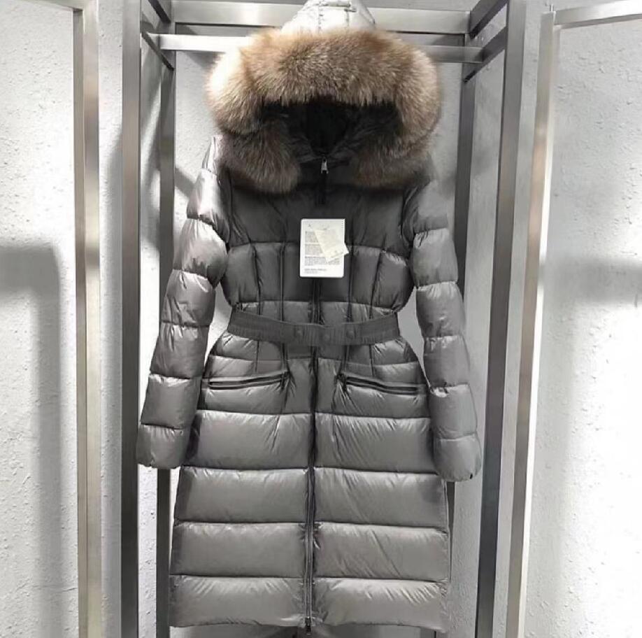 Femmes Big Real Fourrure De Renard À Capuche Manteau X-Long Lâche Épais Chaud Double Fermeture Éclair Cordon Avec Ceinture Veste Imperméable Park