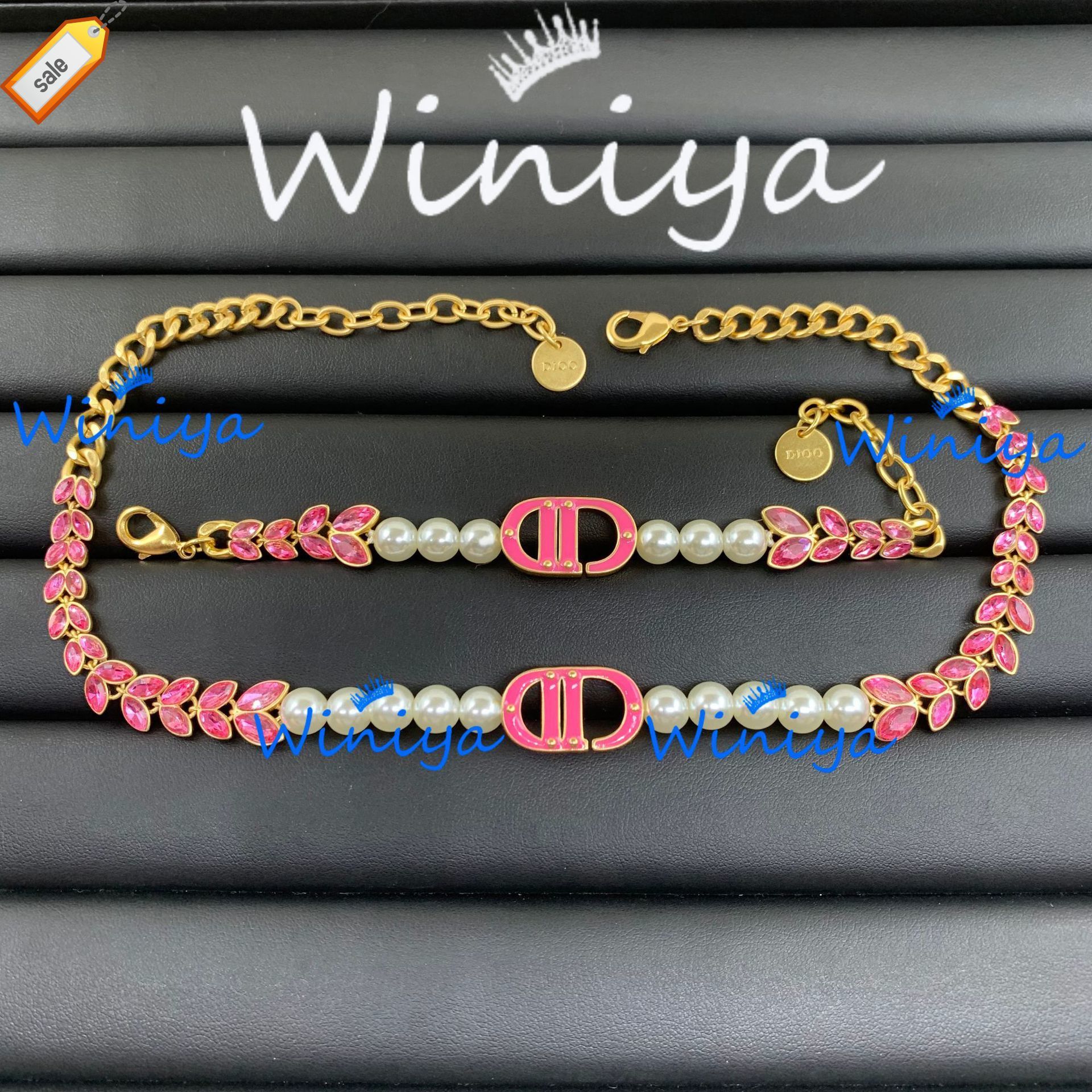 Luxury Designer Necklaces for Women d Family Necklace / Dijia New Letters Pink Horse Eye Diamond Pearl Sweater Chain Bracelet Fashion Jewelry