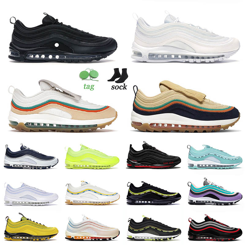 

Top Quality 2022 97 Running Shoes Triple White Black Golf NRG Celestial Gold Light Blue Satan Laser Blue Star Bred for Men Women 97s Trainers Sneakers 36-45, B13 36-47