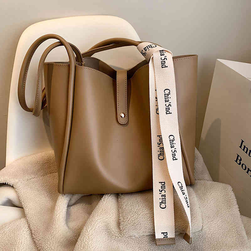 

Bags Mother's bag solid color single shoulder underarm Street trend high capacity Tote Bag silk scarf Purses, Khaki