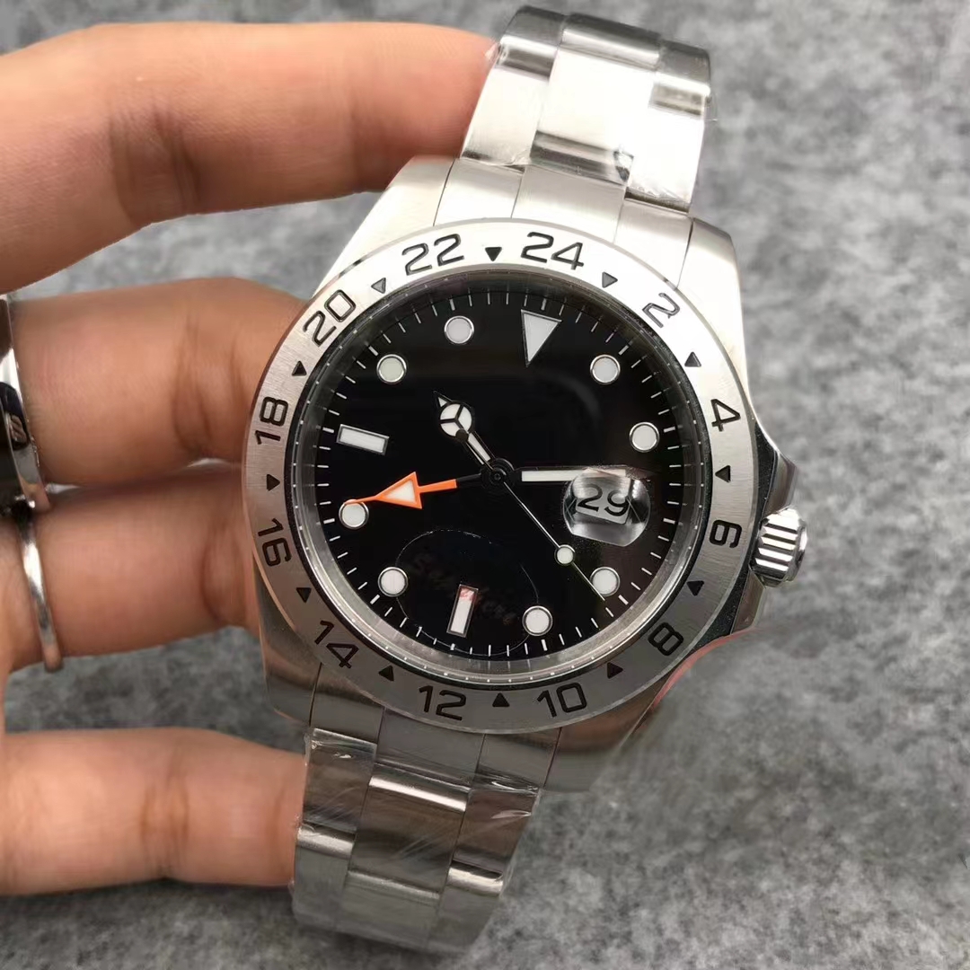 

Fashion men's mechanical watch high quality movement automatic winding 42mm surface Explorer Black II ref.216570 SS waterproof watch with luminous, Silver