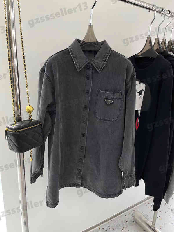 

Womens Jacket Designer Denim Shirt Jacket Fashion Logo Decoration Gray Retro Distressed Wash Casual Jackets Women Clothing, Extra shipping