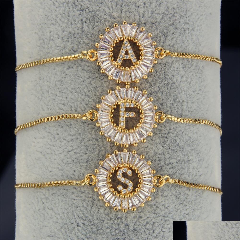 

Link Chain New Cubic Zirconia A-Z Initial Letter Charm Bracelet For Women Girls 26 Alphabet Round Pendant Gold Chain Fashio Lulubaby Dhdtx