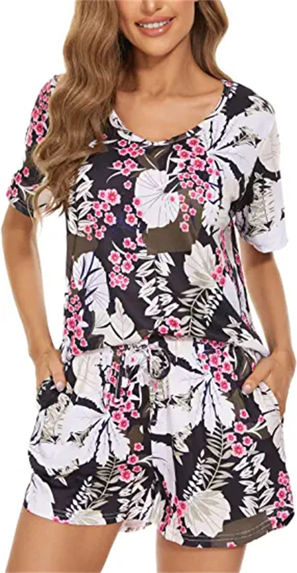 

Nobemall Home clothing Womens Pajamas Set Sleeve Sleepwear Pjs with Pockets-Floral Pb