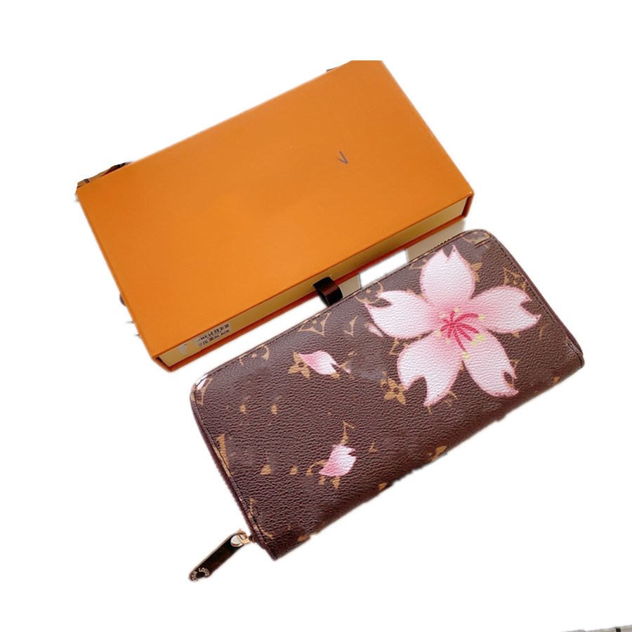 Classic Cherry Blossoms Wallet Large Capacity Zipper Female Clutch Bags Luxury Brand Letters Men's and Women's Long Wallet Designer Coi