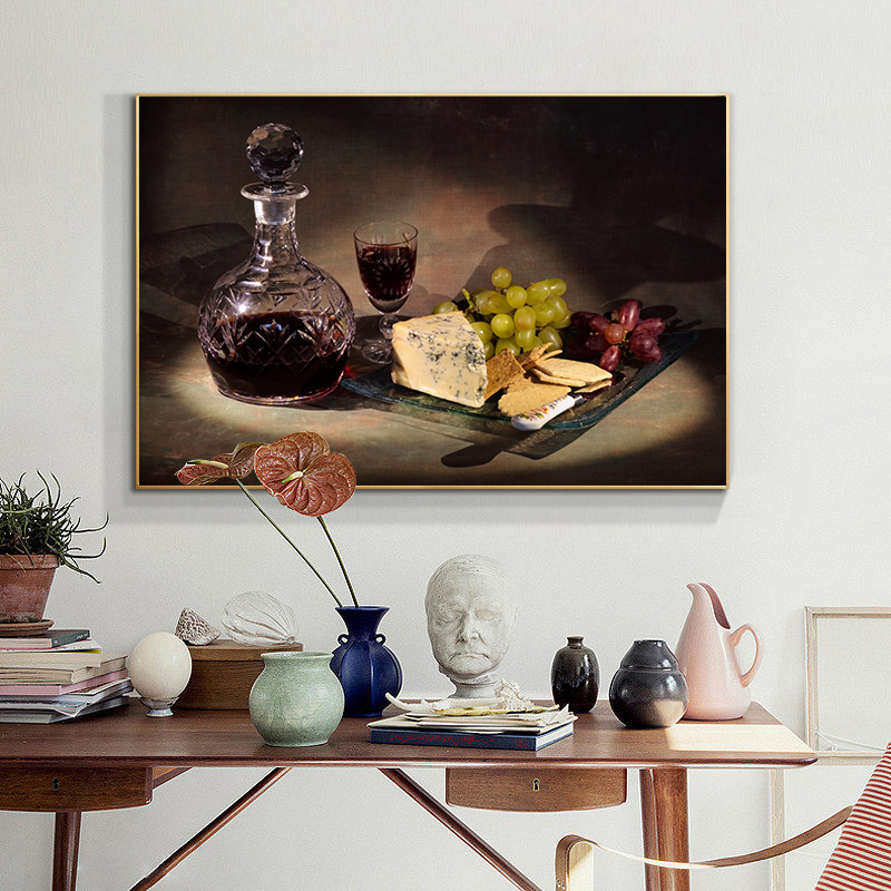 

Wall Art Kitchen Canvas Painting Grape Wine And Cheese Cuadros Scandinavian Posters and Prints Food Picture Living Room