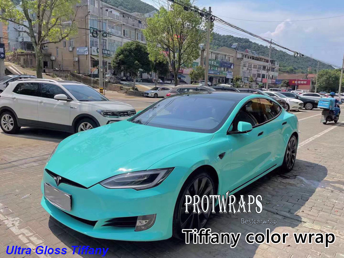 Premium ultra gloss tiffany couleur vinyle wrap sticker whole whing wapping couvercle film with air release bow tack collet glue auto adhésif feu