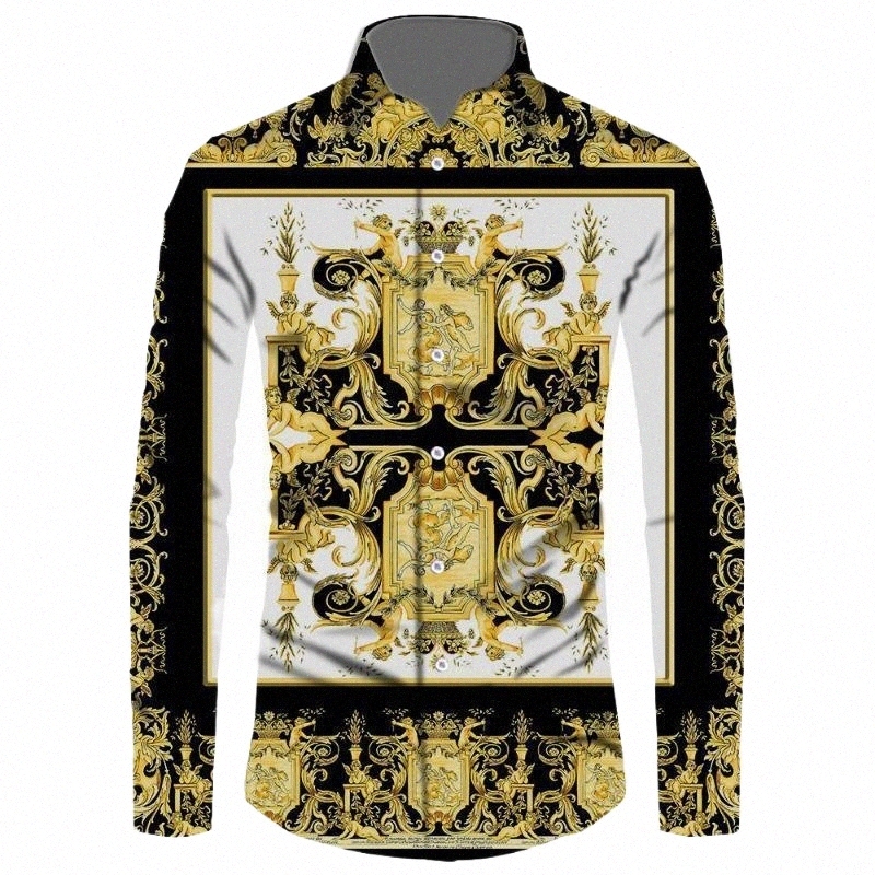 

Men's Casual Shirts men's Casual Shirts 2022 Blouse Red Baroque Banquet Tops Black Gold Men Shirt Luxury Male Long Sleeve Print Tees S8F6#, F51nandu081911