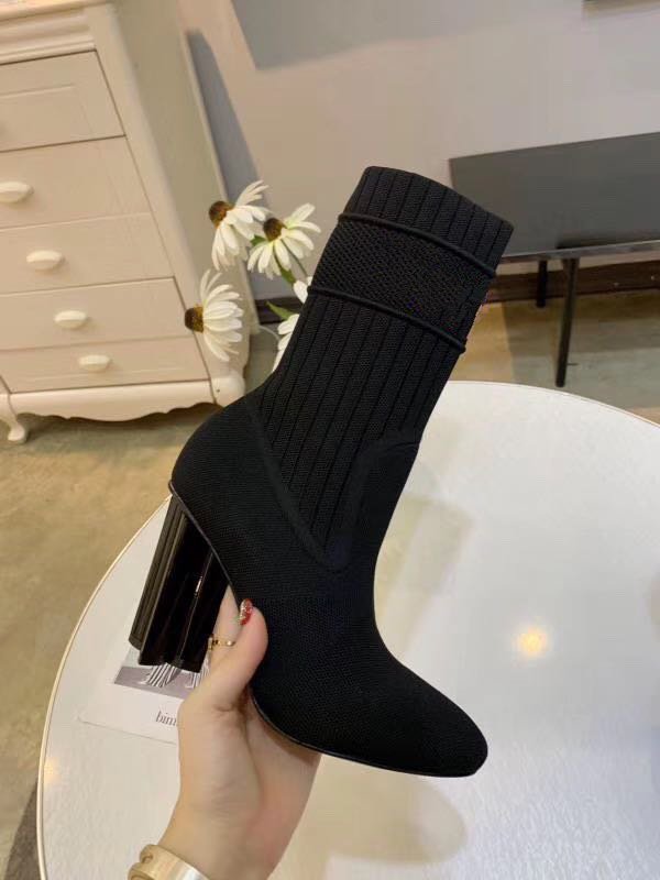 

autumn winter socks heeled heel boots fashion sexy Knitted elastic boot designer Alphabetic women shoes lady Letter Thick high heels Large size 35-42 have box, Black