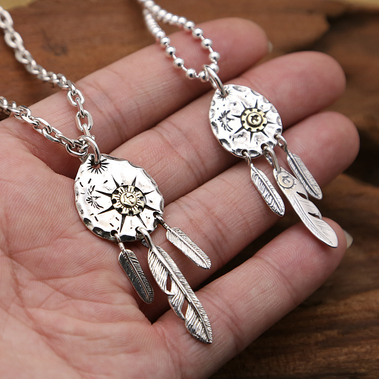 925 Sterling Silver Feather Tassels Pendant Necklaces American European vintage handmade antique punk gothic hip-hop luxury jewelry accessories g-image-799249694