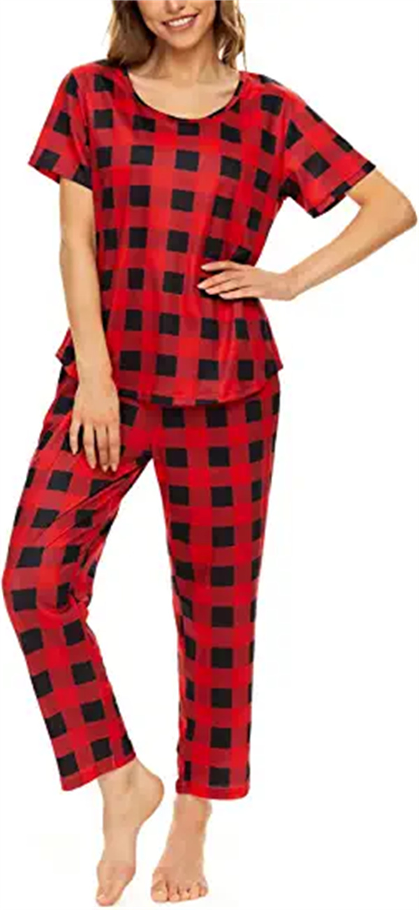 

Nobemall Home Clothing Womens Pajamas Set Sleepwear Pjs with Pockets-Red Plaid