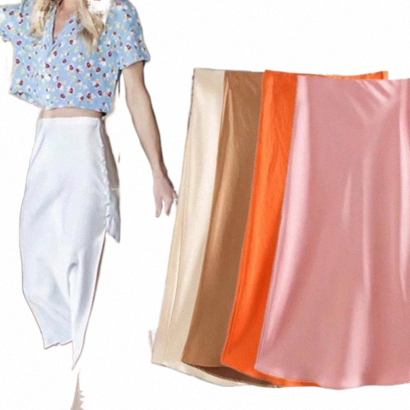 Skirts skirts Bazaleas Ins Women Faldas Mujer Moda Long Womens Blogger Vintage Solid Satin Buttons Forking Sexy Midi Skirt b1I0#-image-799069569