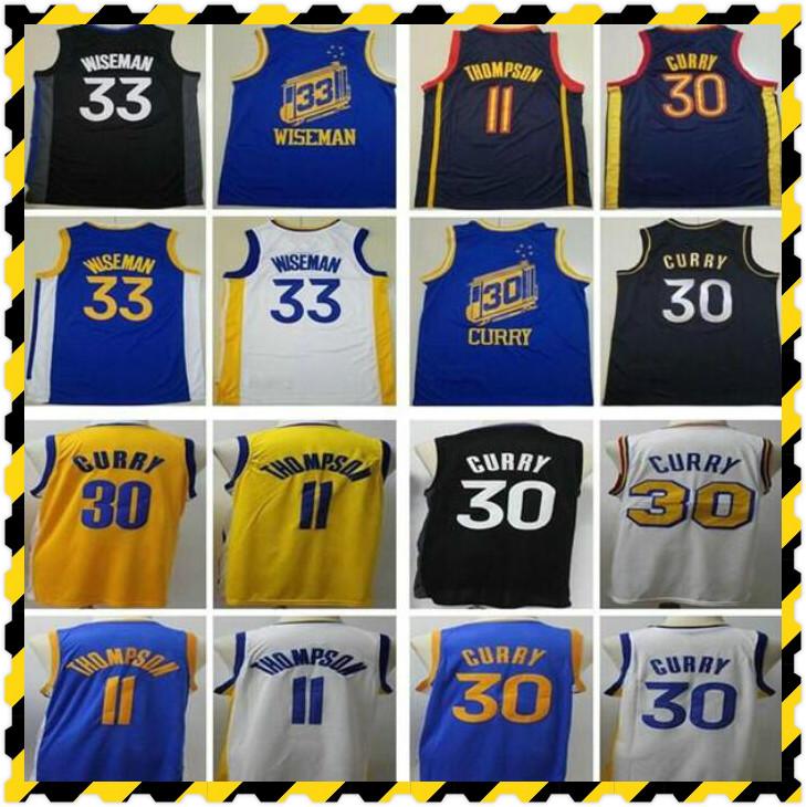 

College wear Stephen 30 Curry New City Basketball Jersey Mens 33 James Wiseman Klay 11 Thompson Sleeveless Blue White Basketball Shirt