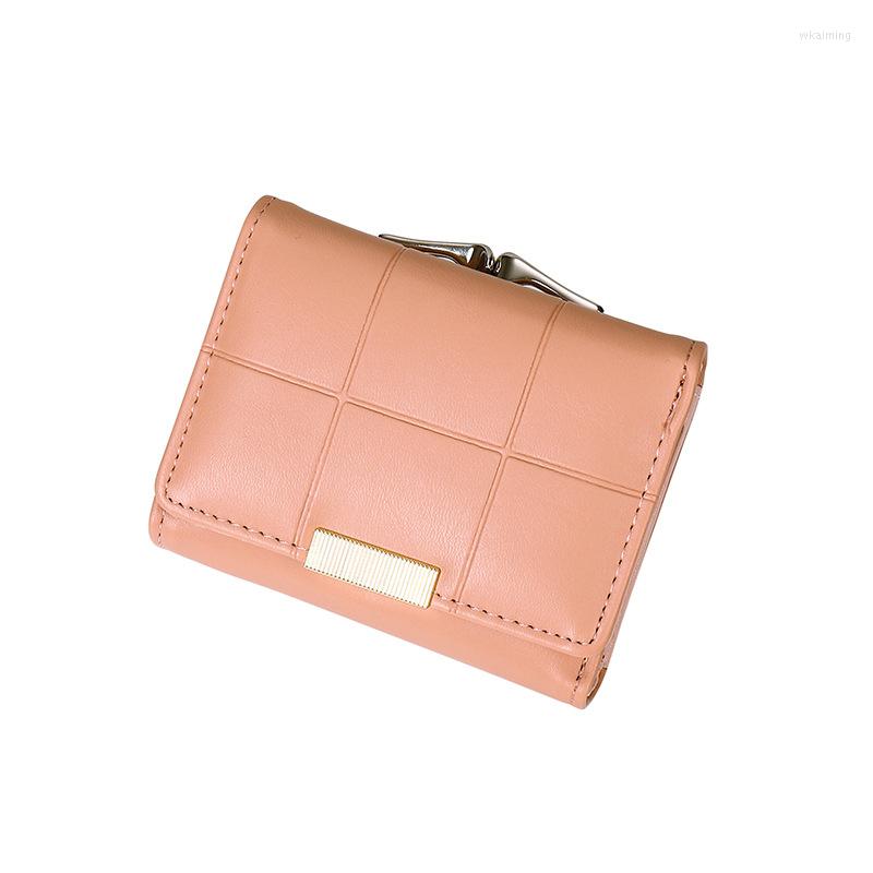 

Wallets 5 Colors 2022 Plaid Leather Wallet Korean Fashion Women's Small Short Trifold Women Purse Hasp Trend Pink Ladies, Black