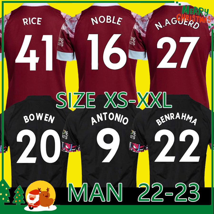 22 23 Jerseys Soccer Home Noble West Hams Anderson United Rice Bowen 2022 2023 Champe de football Men Adult Men Kid Kit Kit Boys Antonio Benrahma