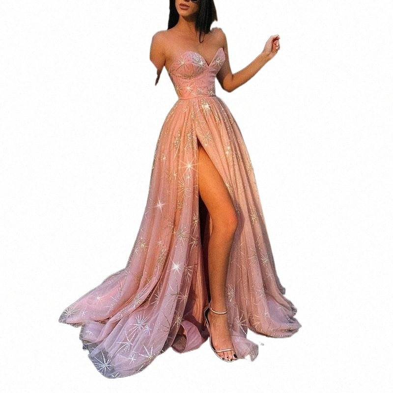 

Casual Dresses sequins Strapless Pink Party Dress Women Wedding Evening Maxi Sexy Sleeveless High Waist Split Robe Holiday Sundress 2022 Casual Dresses 13mX#