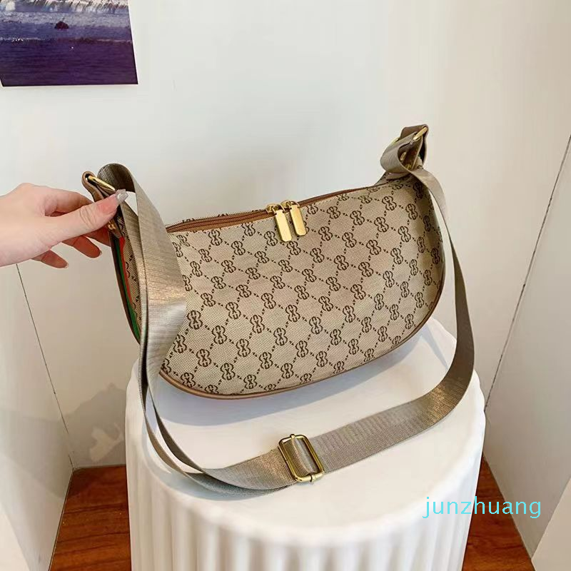 

Designer - messenger bag female 2022 new broadband nylon net red print dumpling bag street fashion one shoulder bag tote bags, Khaki shoulder strap