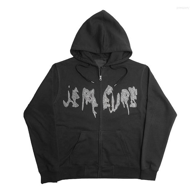 Sweat à capuche homme 2022 strass sweat à capuche homme ample Harajuku Y2K Style noir Streetwear unisexe gothique basique vêtements zippés