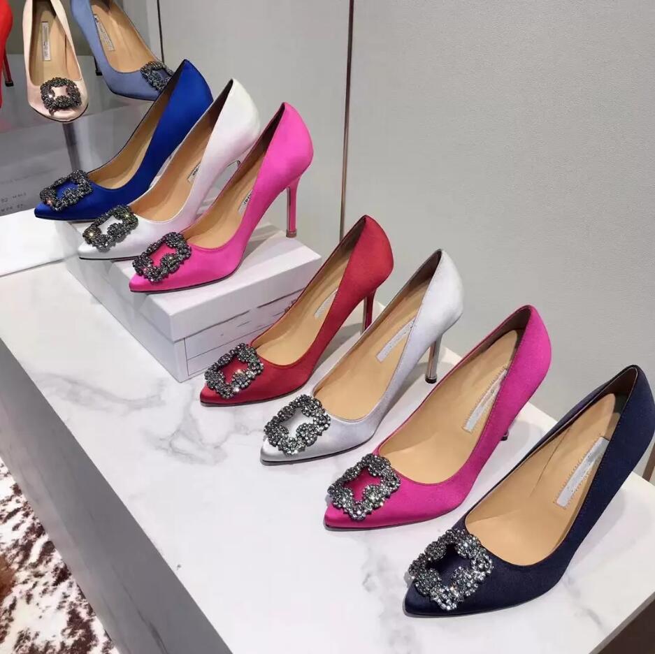 Marque de luxe 2022 chaussures pour femmes talons hauts Sexy Top qualité bout pointu 10 cm pompes robe de mariée chaussures bleu noir Nude taille