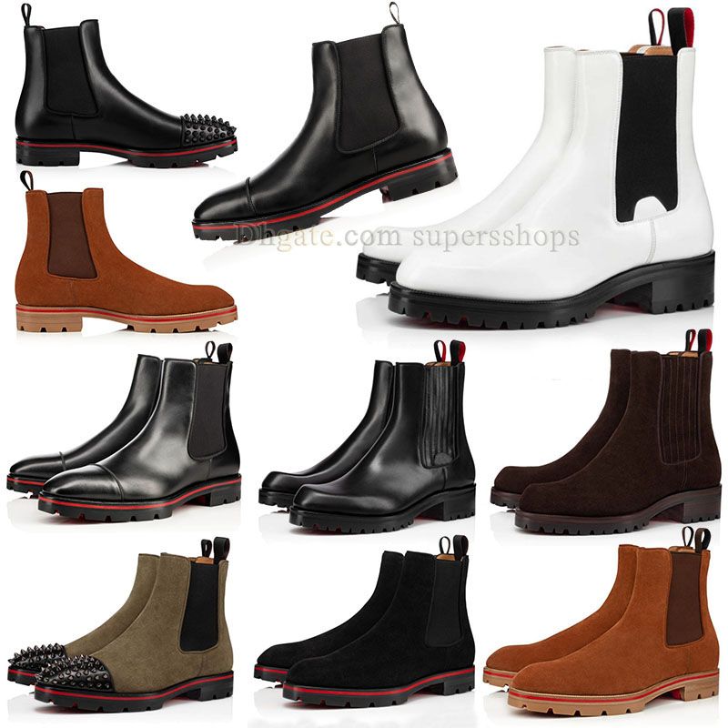 

White Leather Mens Womens Ankle Boots Big Size Eur 46 48 Designer Boot Ankle Spike Heels Black Olive Suede PU Sneakers Spikes Trainers Redbottoms, 01
