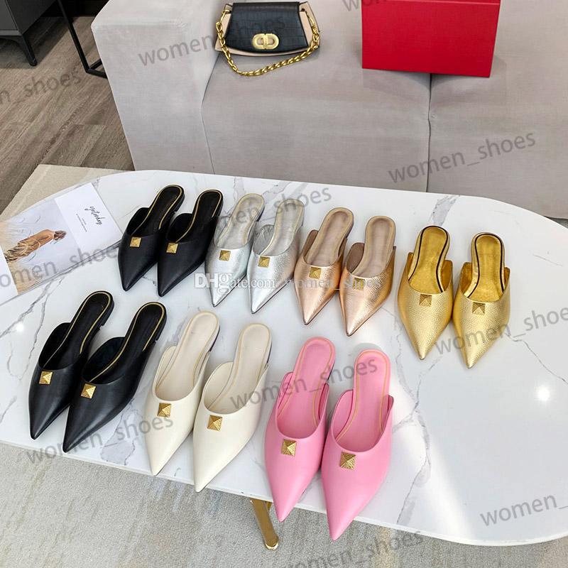

Shoes 2021 Womens Summer Beach Flat Slipper Fashion Women Flip Flops Leather Lady Slippers Metal Sandals Ladi Valentinoe''Valentinoity Lgn