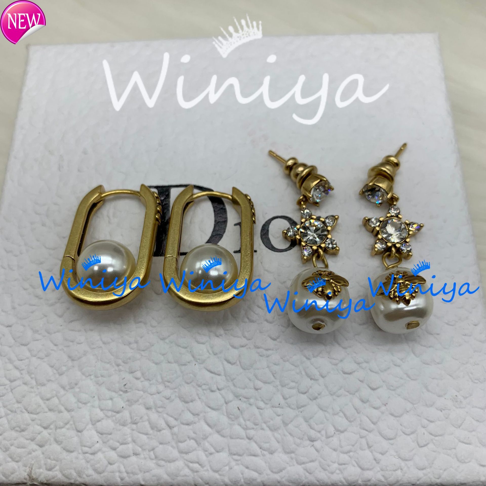 luxury brand design earrings D family / new letter diamond inlaid Pearl Earrings Fashion S925 silver needle trend-image-801196875