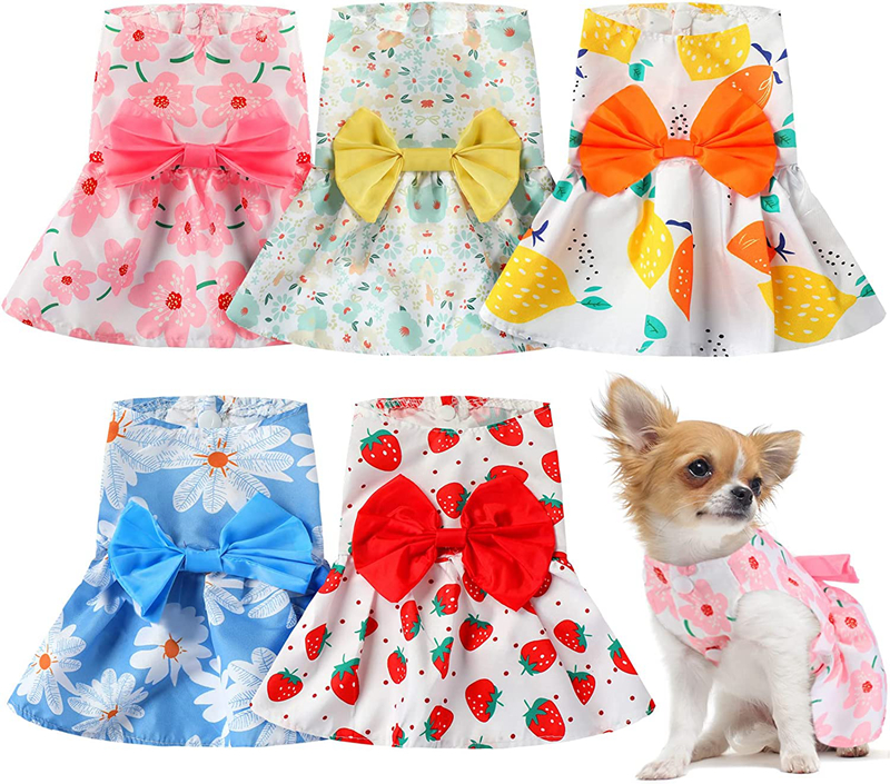 

Dog Apparel Dog Dresses Floral Puppy Skirt Pet Princess Bowknot Dress Cute Doggie Summer Outfits Pets Clothes for Small Dogs Yorkie Female Cat XS A391, As follows
