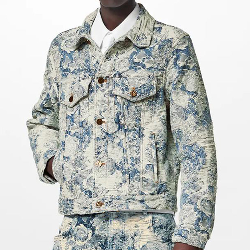 

2022 Flower Blue Denim Jacket Paneled Man Women Fashion Coat Oversize Style Hip Hop FZJK230