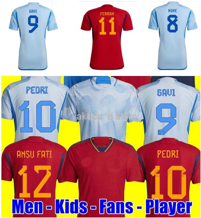 

2022 Customized Spain Soccer Jerseys GAVI PEDRI THIAGO Asensio PEDRI Ansu Fati SERGIO RAMOS 15 football wear sports wholesale popular home Away Thai Quality, 22-23 home red