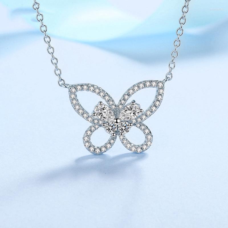 

Pendants Sterling Silver Moissanite Diamond Necklace Women 14K White Gold Plated D Color VVS1 Butterfly Pendant Jewelry