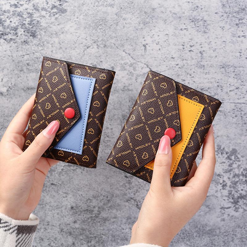 

Wallets Women's Wallet Fashion Short Female Splicing Folding Printed Buckle Coin Purse Card Holder Thin Convenient Clutch, Black
