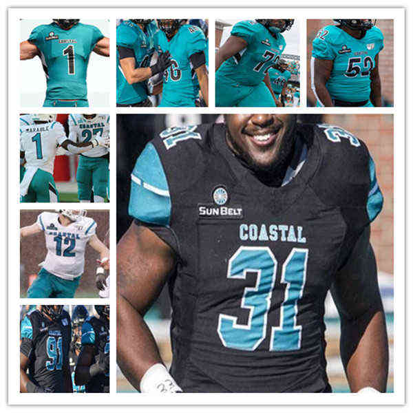 

American College Football Wear 2021 Coastal Carolina College Football Jersey Grayson McCall CJ Marable Shermari Jones Kameron Brown Sam Denm, Mewhite