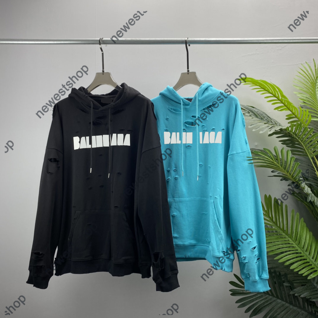 

2022 autumn Mens hoodies designer Sweatshirts DESTROYED Letter print hoody women hole Broken Sweatshirt -XL, Black