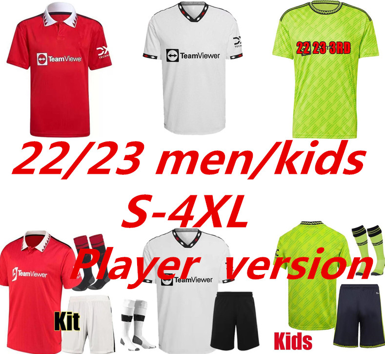 

S-4XL 22/23 SANCHO soccer jersey UTD Fans Player version MAN BRUNO FERNANDES LINGARD POGBA RASHFORD 2022 2023 Home Away Third men football shirt training top big size 99, Red