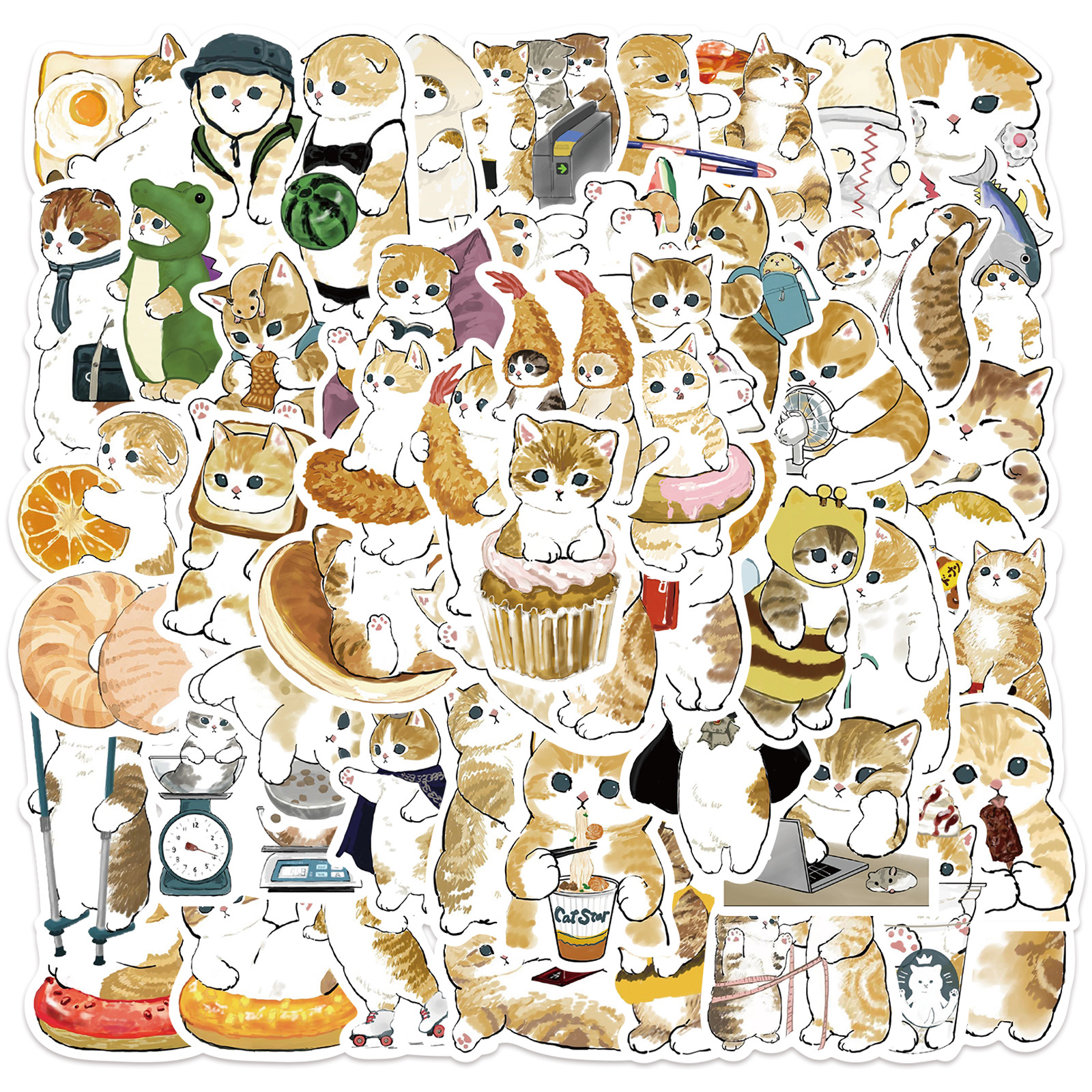 Paquet de 64pcs autocollants de chat mignons sans étanche étanche, autocollant de dessin animé pour le skateboard de skate carnet de bouteille d'