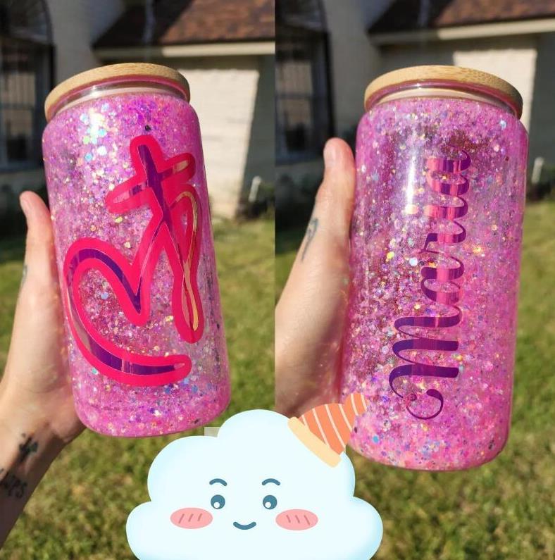 

US Stock 12/16/20OZ Double Wall Glass Cup with Bamboo Lid and Straw Transparent Tea Juice Milk Coffee Can Cup Wine Cola Drinkware CC