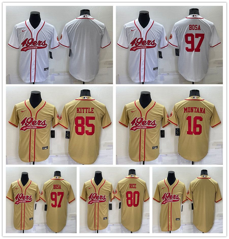 

Baseball Jersey San''Francisco''49ers''Men Footall Jerry Rice Nick Bosa Joe Montana George Kittle Gold Cool Base Stitched''nfl