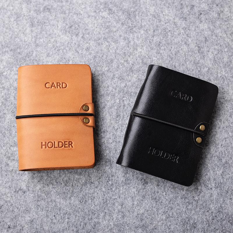 

Card Holders Handmade Fashion Couple Genuine Leather Business Holder Women Men Cowhide Large Capacity ID, Black