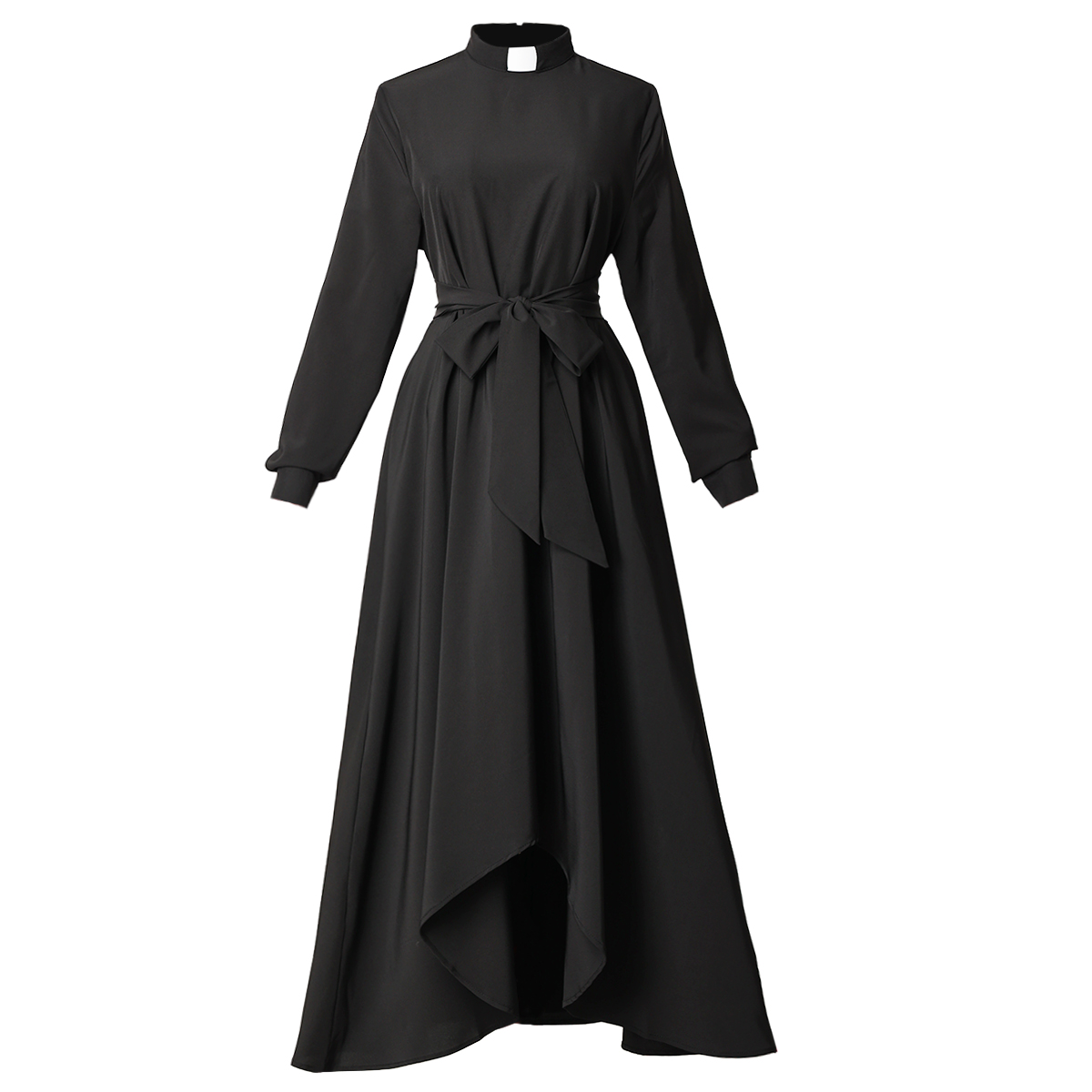 

Catholic Church Women Clergy Dress Long Sleeve Loose Elegant Priest Maxi Dresses with Tab Insert Collar and Belts, Full sleeve