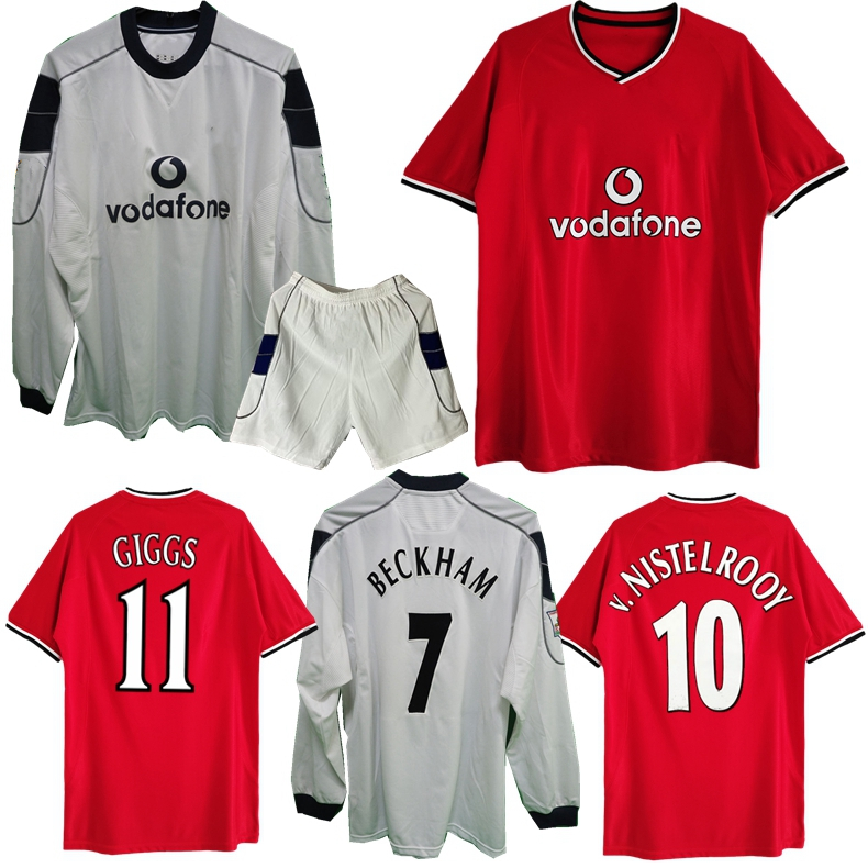 

2000 2002 Beckham v.Nistelrooy Retro soccer Jersey Manchester Veron Giggs Keane Scholes G.Neville Stam old united Shirts Classic vintage football shirt, 00 01 away shorts