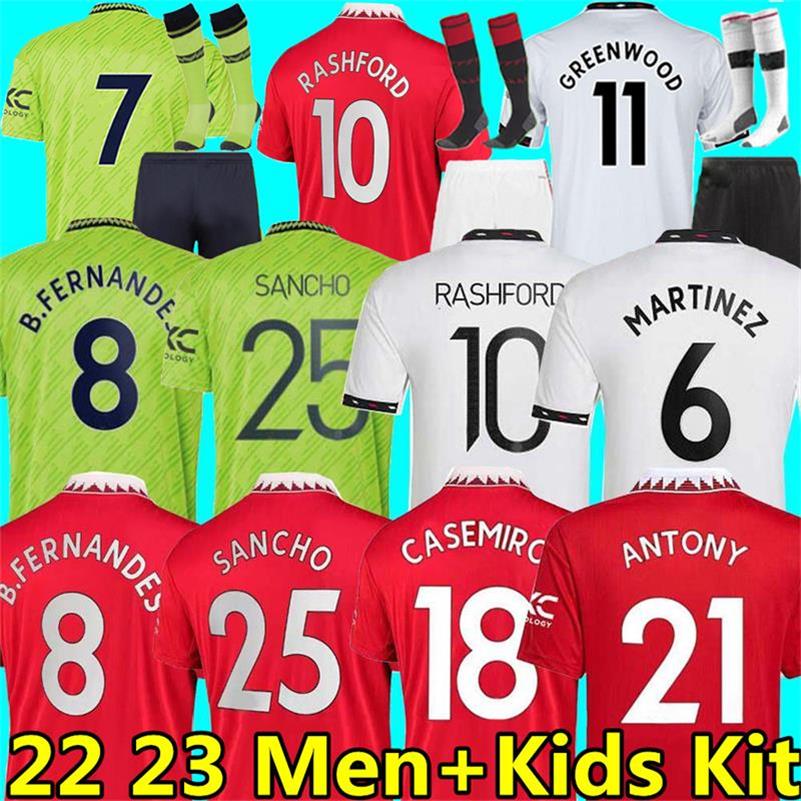 

22 23 MAN UTD Soccer Jerseys MANCHESTER ANTONY MARTINEZ SANCHO RASHFORD FRED Elanga Eriksen BRUNO FERNANDES GREENWOOD SHAW 2022 2023 football shirt men kids kit set, 22-23 away women