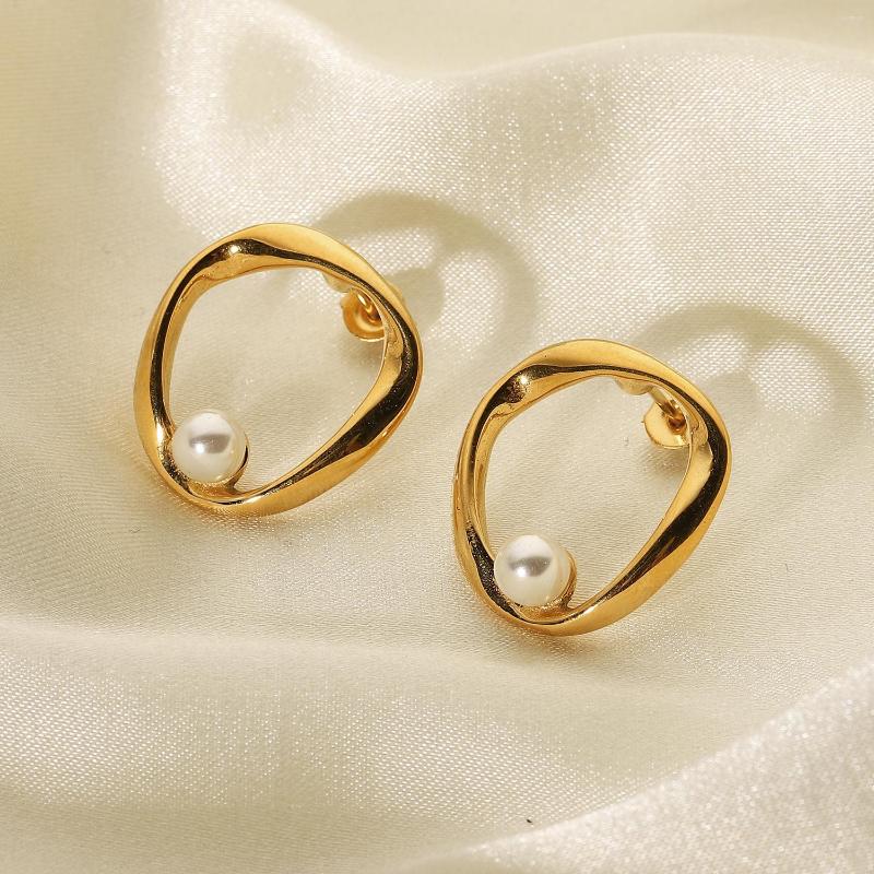 

Stud Earrings 18K Gold Plated Stainless Steel Irregular Geometric Pearl Earring For Women Girls Party Jewelry Accessories